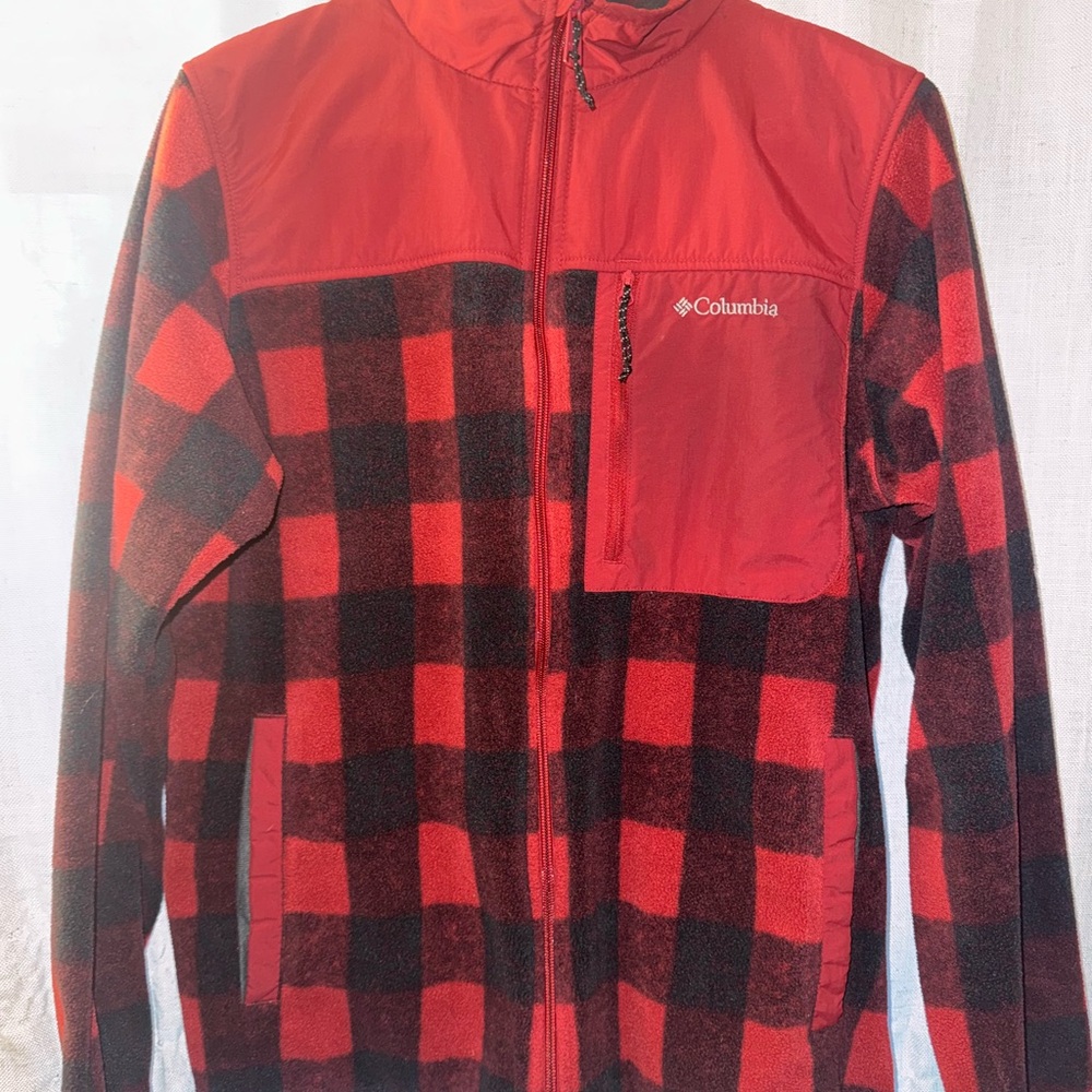 Columbia Dark Red and Black Plaid Jacket. Men’s M. Women’s L.
